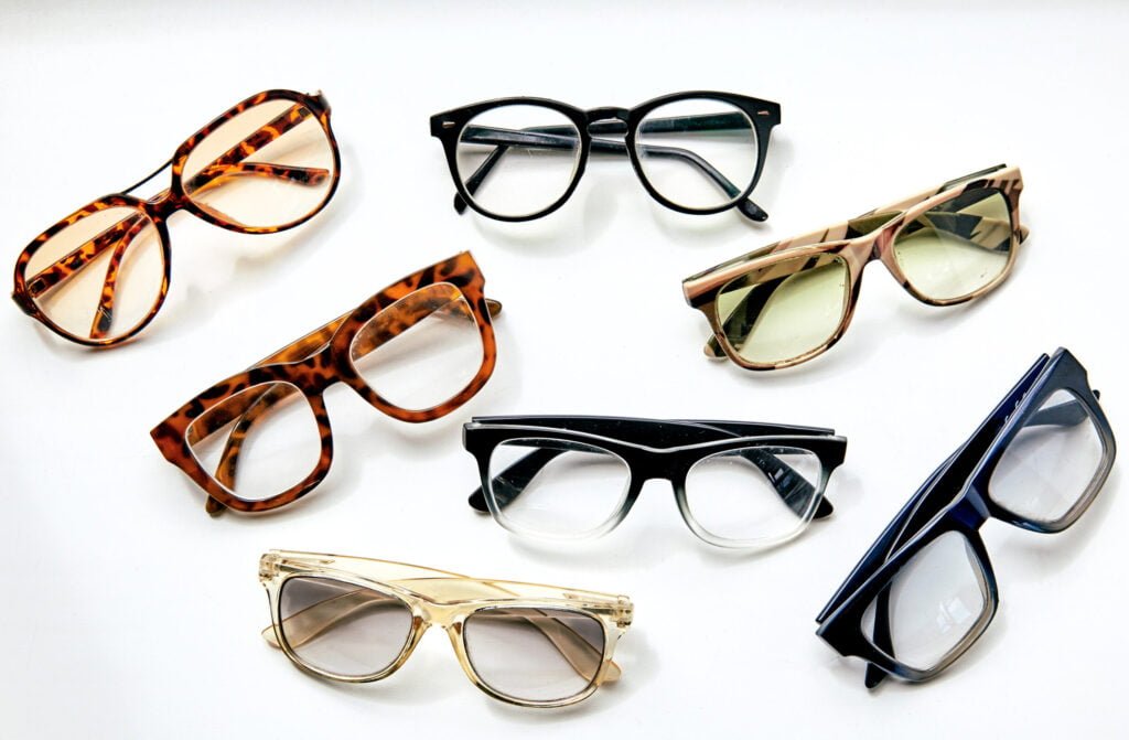 A collection of eyeglasses with different frames displayed on Vijay Eye Care's website.